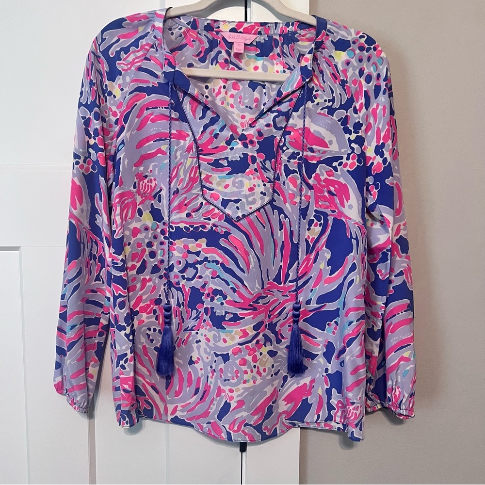 Lilly Pulitzer Silk Blouse with Tassles